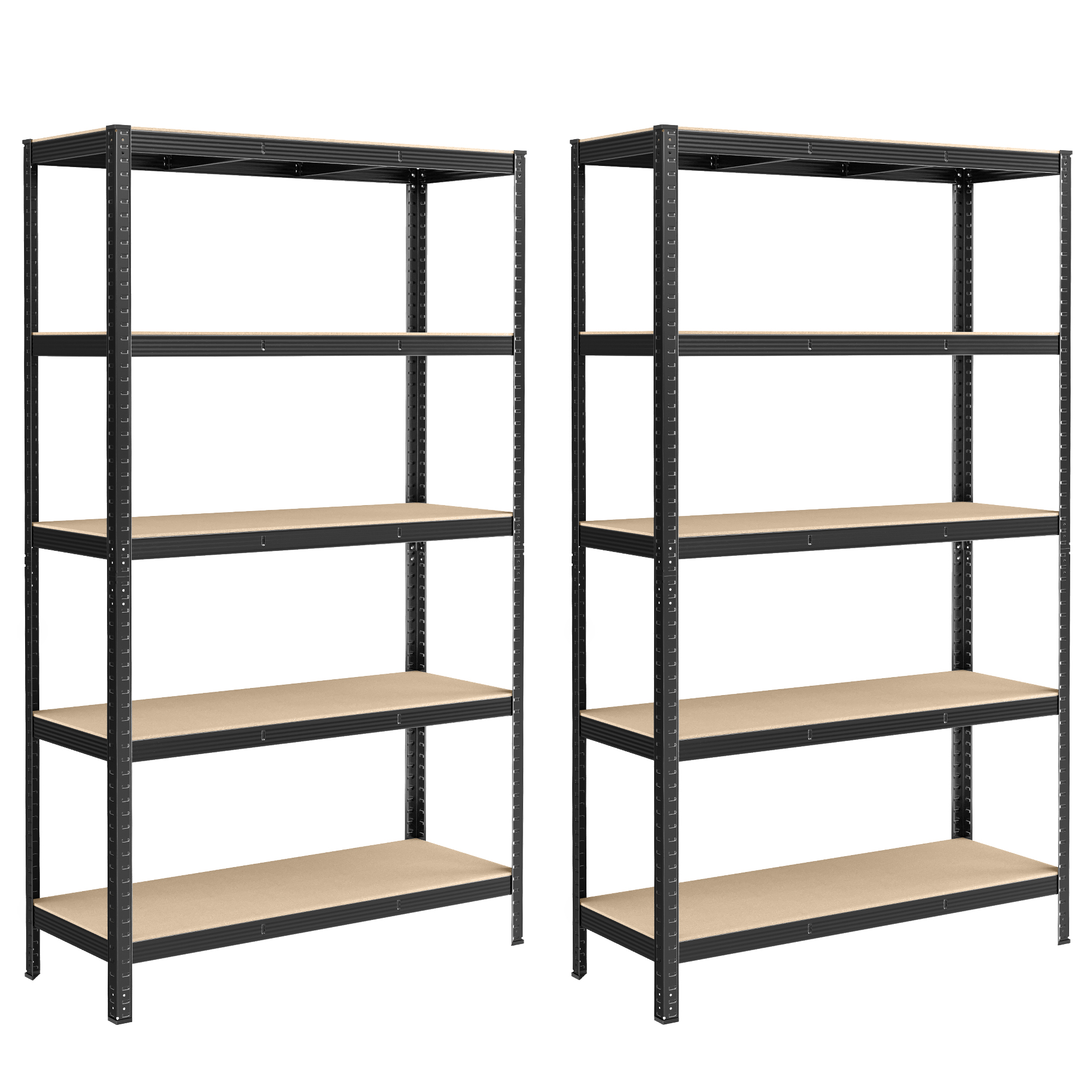 SONGMICS Estantería Pesada de 5 Niveles, Juego de 2, Estantería de Acero, Montaje Rápido, Garaje, Almacén, Trastero, Carga de 750 kg, 60 x 120 x 200 cm, Negro/ Plata /Gris/ Azul