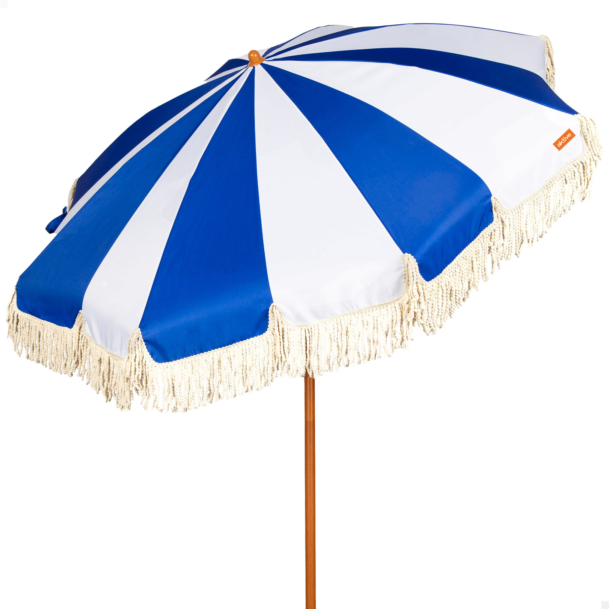 Aktive - Sombrilla de playa, D200 cm, mástil acero efecto madera 28/32 mm, tejido poliéster, protección UV50, 8 varillas, incluye funda de transporte, sombrillas de playa plegables