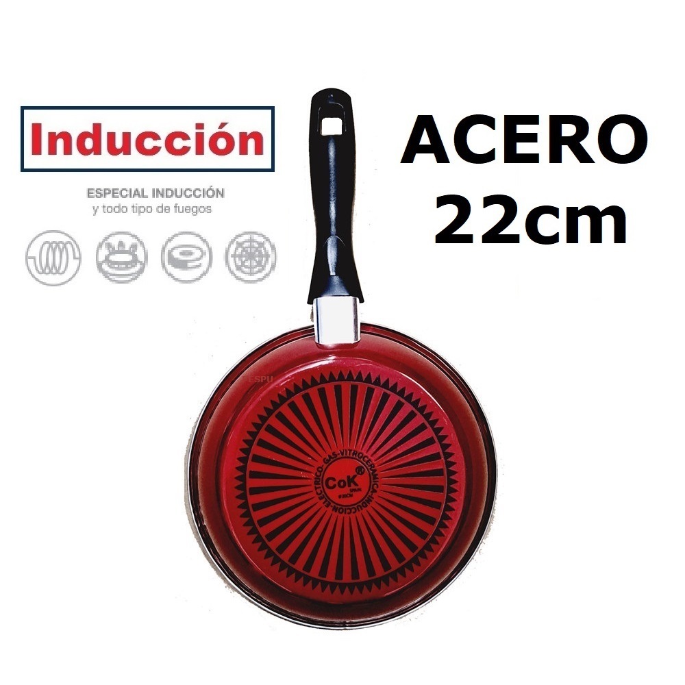 COK Sartén Doble Capa Antiadherente 22cm - Mango de Bakelita - Válido para Inducción