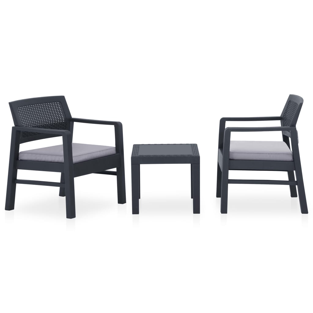 vidaXL Set de muebles de jardín 3 piezas con cojines plástico en color Blanco/Gris | acolchados duraderos para sofás de jardín terraza exterior