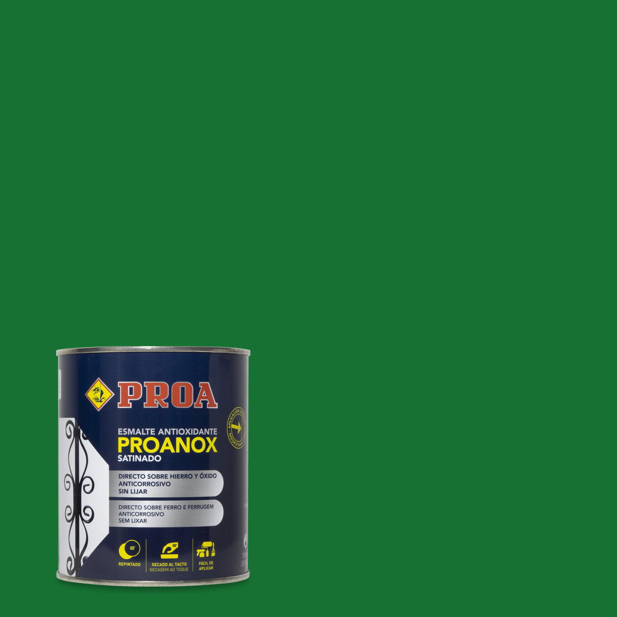 PROANOX - Esmalte directo sobre óxido con acabado satinado 750 ml, pintura antioxidante para superficies oxidadas sin preparación previa, rendimiento 6 a 8 m² por litro