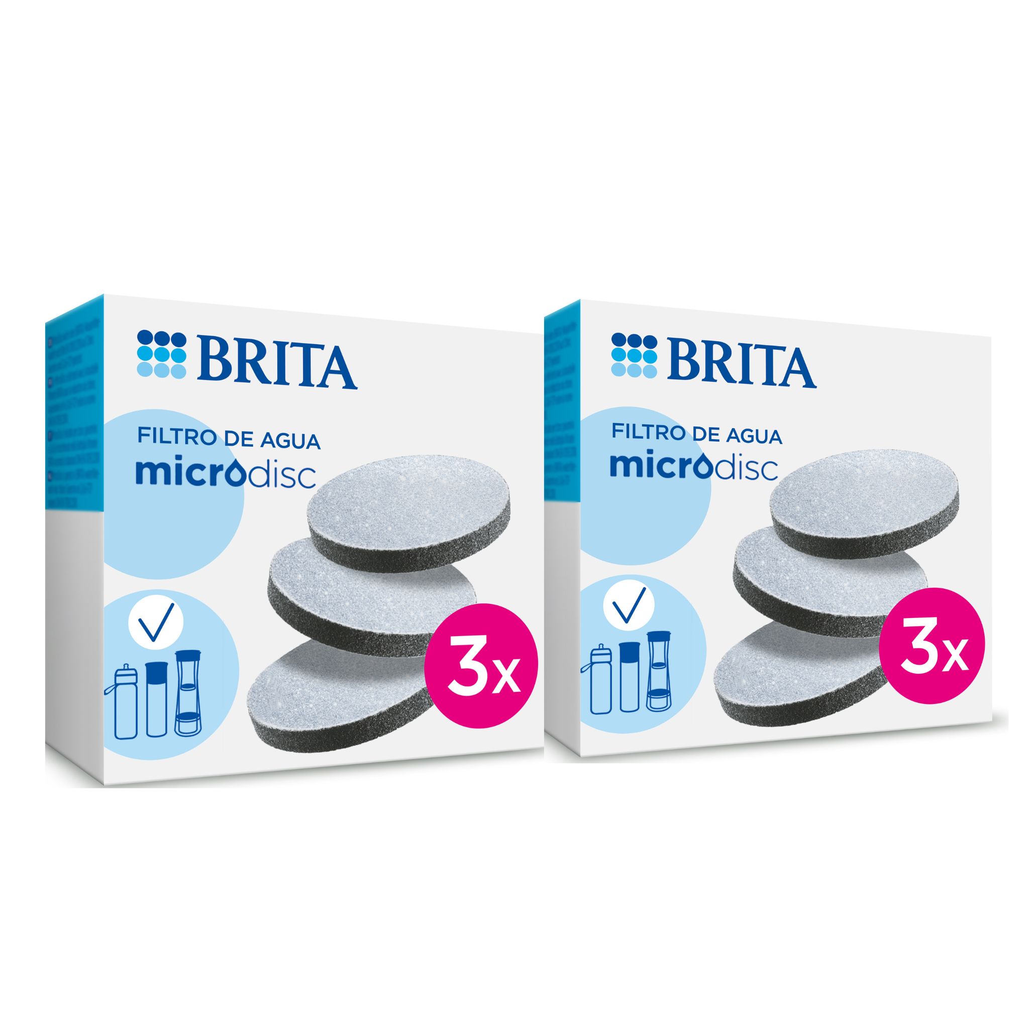 BRITA Filtros MicroDisc | Pack de 3, 6 o 9 Unidades | Filtra hasta 150L | Reduce cloro y micropartículas | Mejora el sabor del agua | Sin BPA | Tecnología de carbón activado | Diseño compacto y sostenible