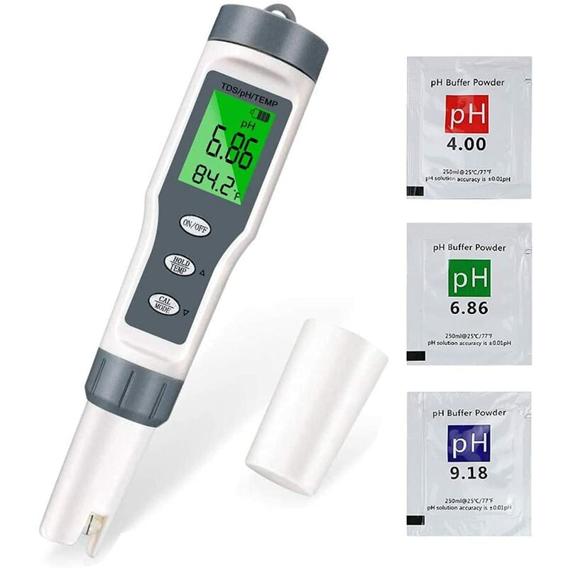 Probador electrónico de pH 3 en 1, TDS y medidor de temperatura, pantalla LCD para piscina y acuario