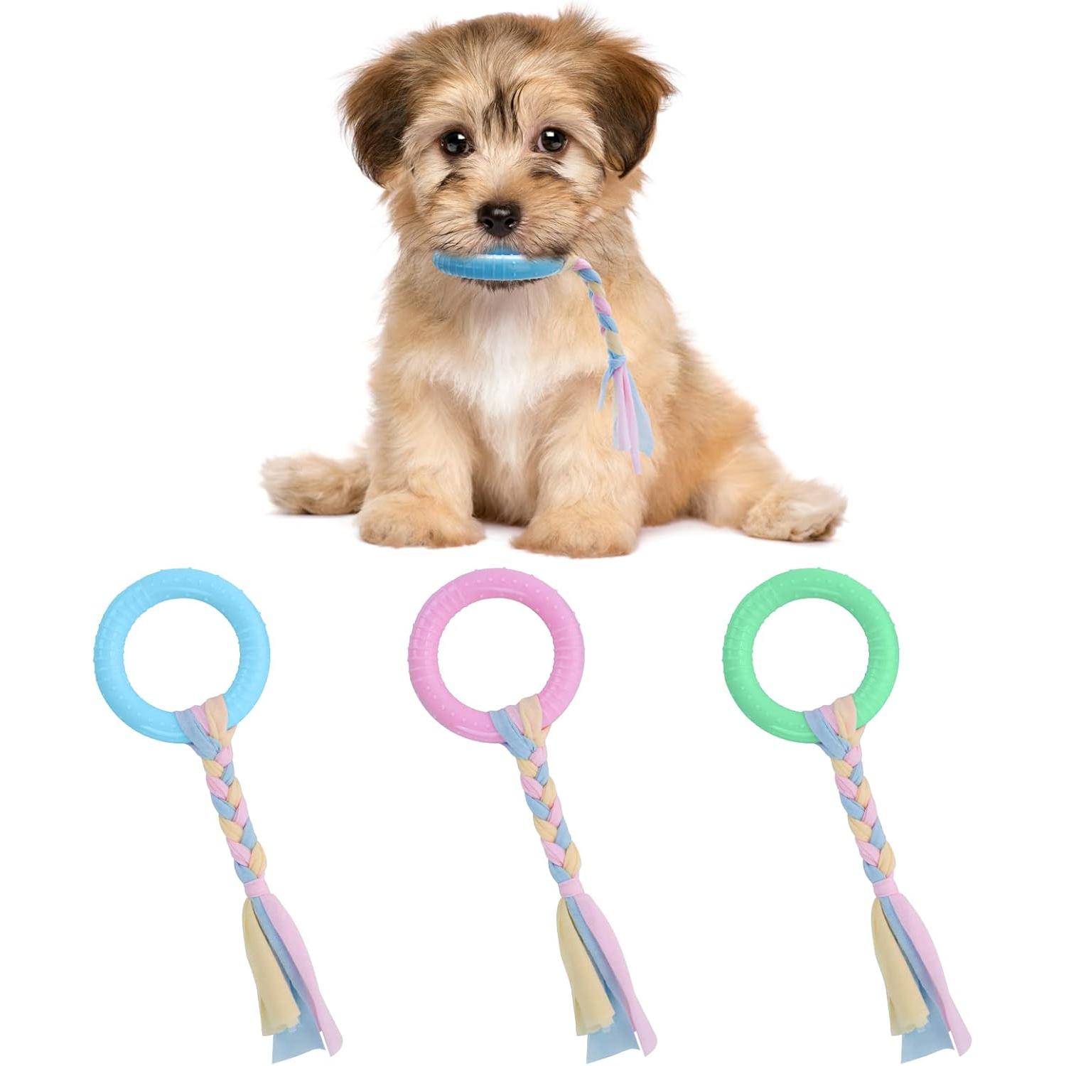 Juguetes de dentición para Perros Pequeños, Dientes orales Calmar la picazón, Interactivos para Mascotas(Rosa, Verde, Azul)