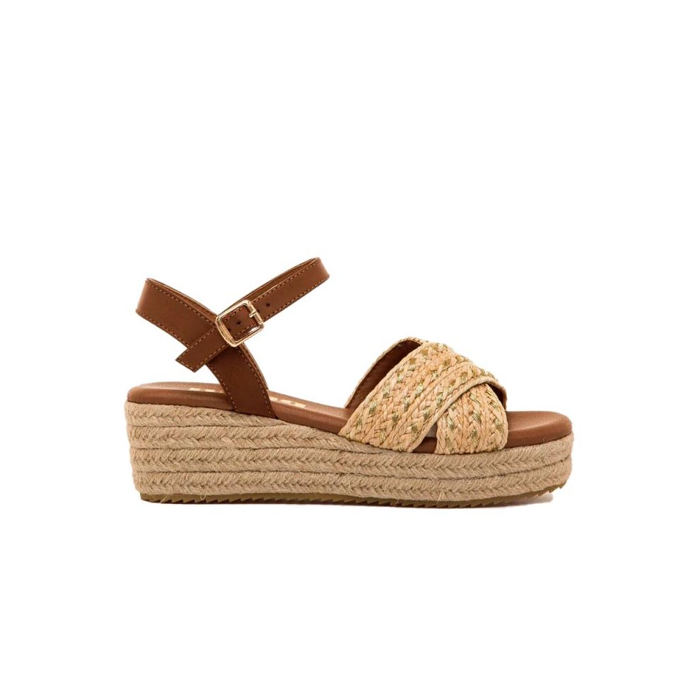 Mustang - Cuñas de esparto mujer modelo 59553 en tono oro, ideales como sandalias de cuña para verano y ocasiones casuales