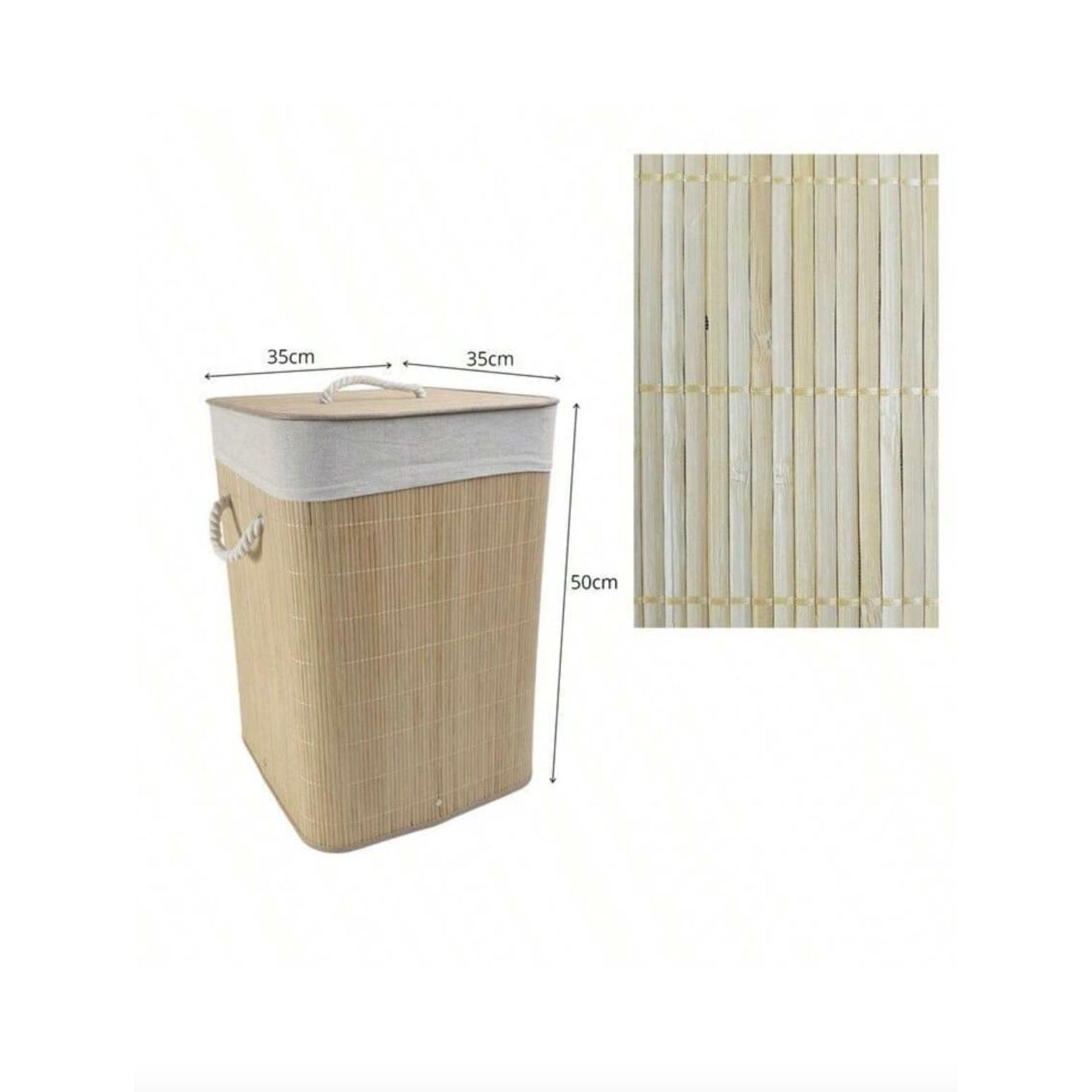 SNOWDVANCE Cesto para la Ropa Sucia de Bambú con Tapa y Asas – Rectangular y Redondo – Varias Medidas – Plegable, Transpirable y Resistente