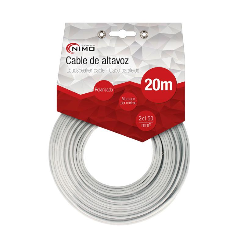 Cable para altavoz 2x1.5mm, Blanco polarizado 20m