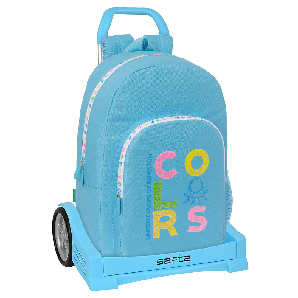 Benetton - Mochila escolar con carro Evolution 'Spring' para mujer, resistente y ergonómica, 30x14x46 cm, fabricada en España