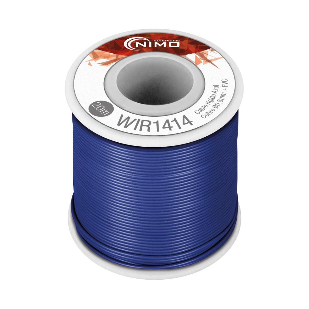 Cable rígido 0,8mm, cobre estañado, Azul 20m