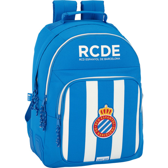 SAFTA - RCD ESPANYOL Mochila Doble Adaptable para Carro Diseño Único y Licencia Oficial - Mochila para carro Cantoneras de goma antirozaduras en ambos lados para aumentar la durabilidad (PATENTADO SAFTA) - Mochila Hombreras y espalda ergonómicas