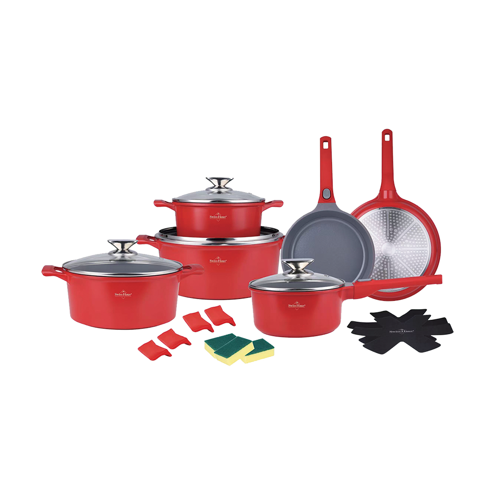 Juego de utensilios de cocina de inducción Swiss Haus® LG3019B - Juego de 19 piezas - Libre de PFAS - Incluye sartenes, ollas y cacerola - Sartenes con mango desmontable - Sartén con revestimiento antiadherente Sapphire™ - Color negro