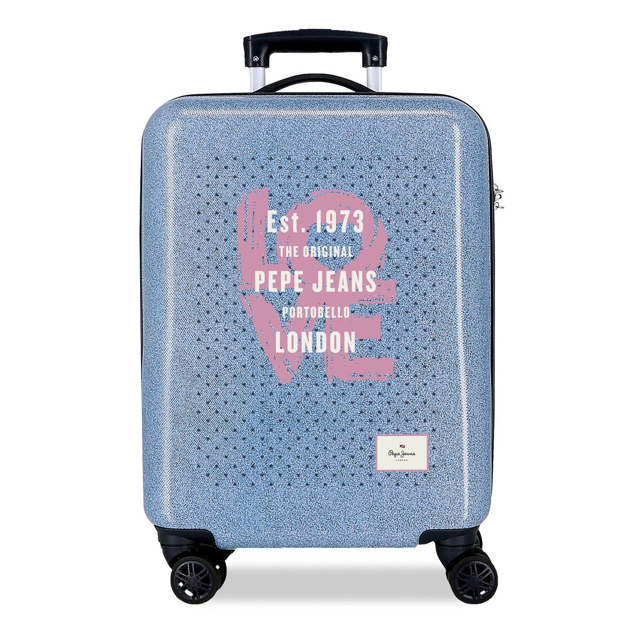 Pepe Jeans - Maleta de cabina Noni Denim de ABS resistente y ligero 55x38x20 cm (34 L), 4 ruedas dobles multidireccional, cierre TSA, color denim