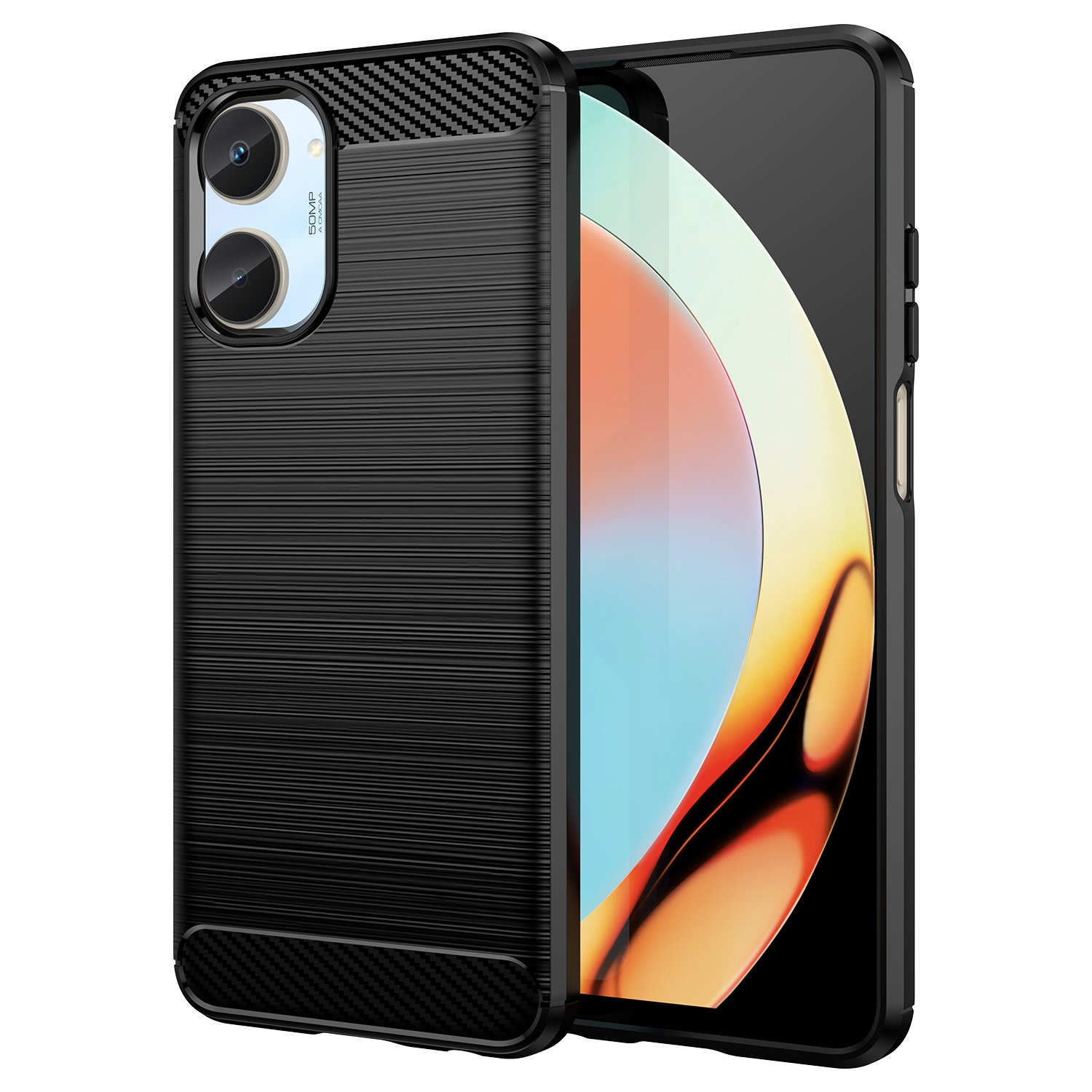 Funda para móvil Realme 10 4G  Carcasa Protectora Antigolpes Silicona Negra Diseño Fibra de Carbono Resistente Absorción de Choque [Compatible Carga Inalámbrica]