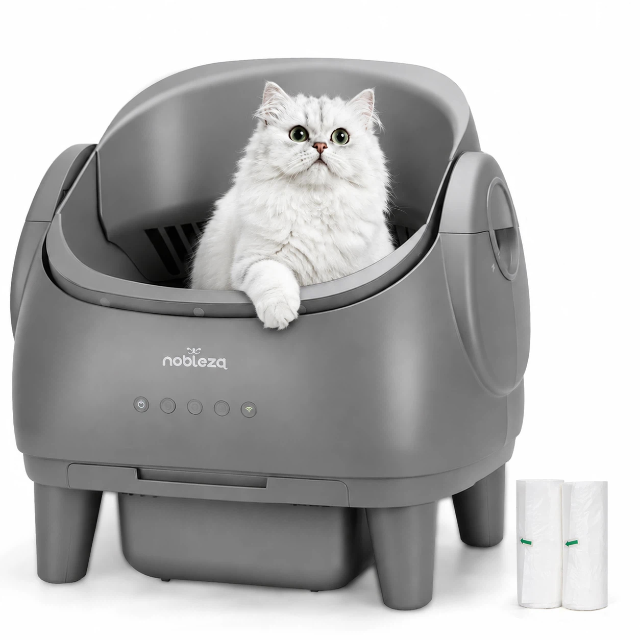 Nobleza Arenero Gatos Autolimpiable con Diseño Abierto y Gran Capacidad SL05, Arenero Gato con App, Limpieza Rápida y Fácil de Palear, Ideal para Hogares con Varios Gatos,Arenero Grande para Gatos de 1-15kg, Multi-Sensores de Seguridad,Incluye Pastillas D