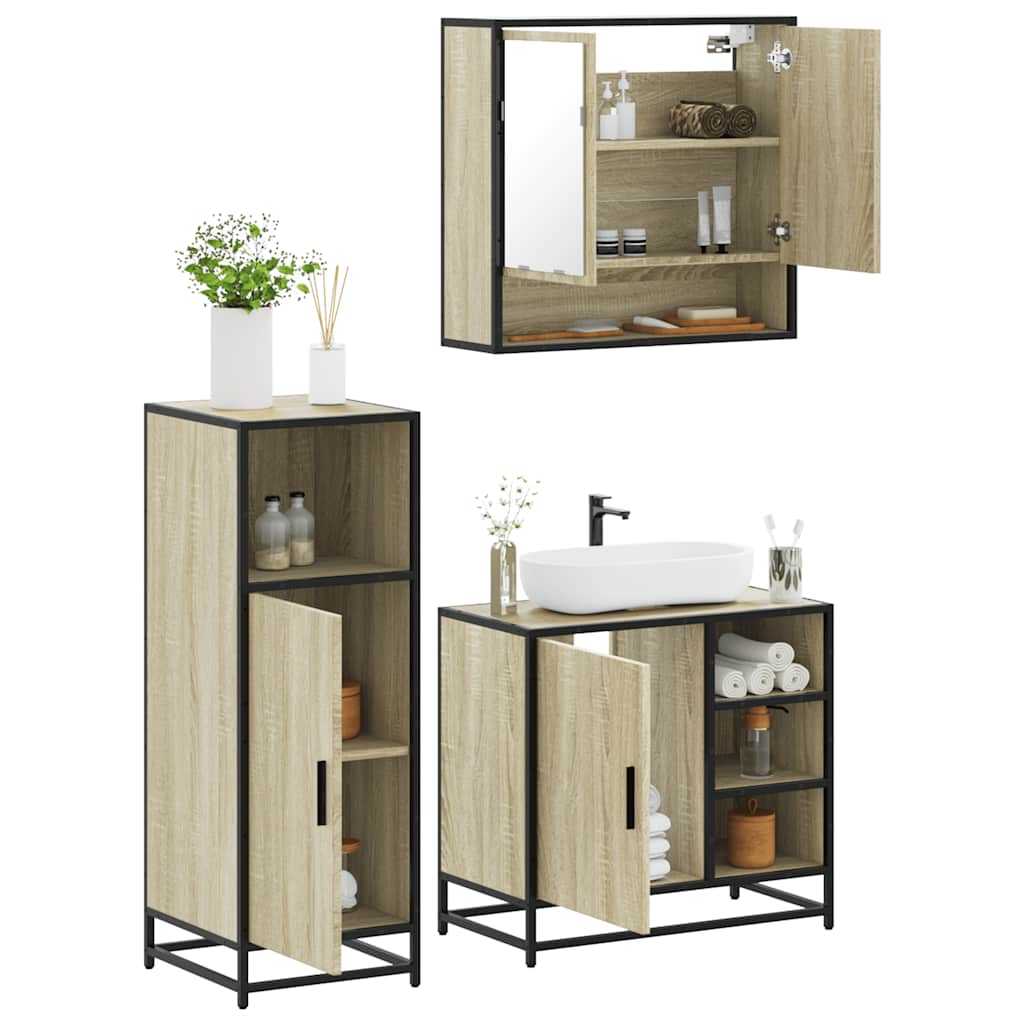 vidaXL Set de muebles de baño 3 pzas madera contrachapada roble Sonoma
