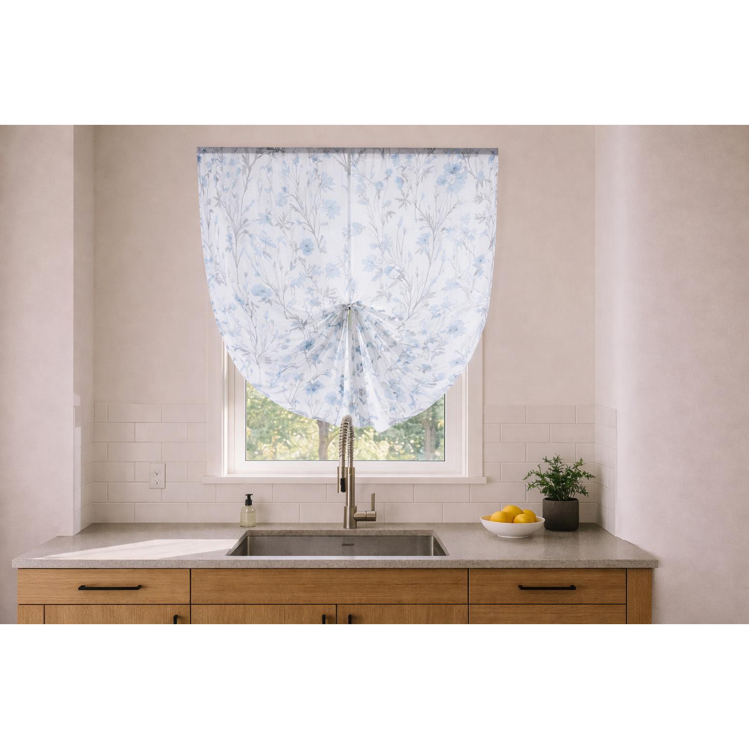 Cortina Cocina de Visillo Translúcido con Diseño Floral y Cinta Ajustable, 2 Tamaños (90*140 cm y 140*140 cm), Varios Estilos a Elegir, Cortina de cocina de visillo estampado 100% Poliéster. ✅ Envíos a España en 48/72h