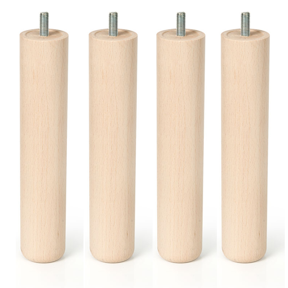 4un. Pata pie de cama canapé en madera haya natural en crudo sin barnizar. Altura 250mm forma redonda