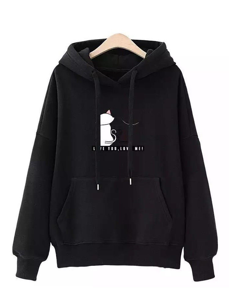 TK Streetwear Hoodies Mujeres Sudadera Otoño Sudaderas Con Capucha de Manga Larga Haruku Lindo Gato Imprimir Sudadera Mujer sudadera Mujer