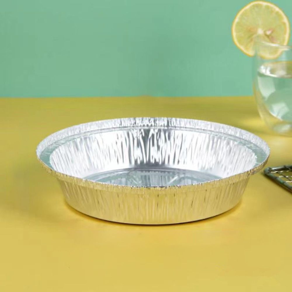 TK 50 Uds. Bandejas portátiles de papel de aluminio plateado, platos redondos antiadherentes para Flan, freidora de aire desechable, caja de papel de aluminio para asar