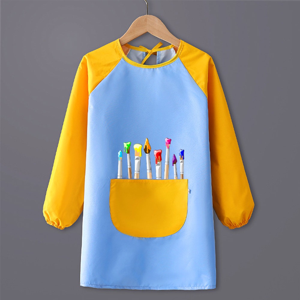TK Nuevo delantal de pintura de poliéster para niños, impermeable, disfraz de cosplay, baberos de arte, delantal de cocina de manga larga