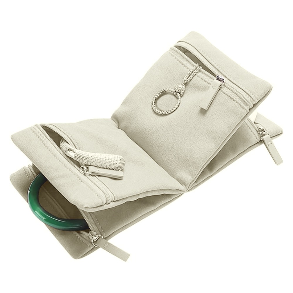TK Organizador de joyas de terciopelo, diseño de libro plegable, libro de almacenamiento de joyas con cremallera, bolsa de almacenamiento portátil para anillos/collar/pendientes