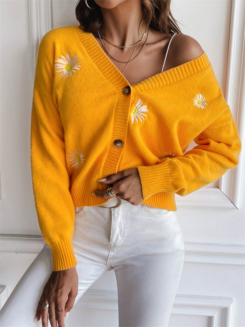 TK Cardigan de Pantojo Cropped de Margarita Abrigo de Exterior de Poliéster con Cuello en V