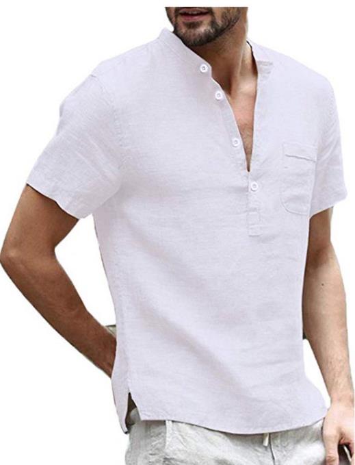 TK Blusa de algodón para hombre, camiseta informal de manga corta con cuello Henley, talla grande, negro, blanco, gris, vino, rojo, beige