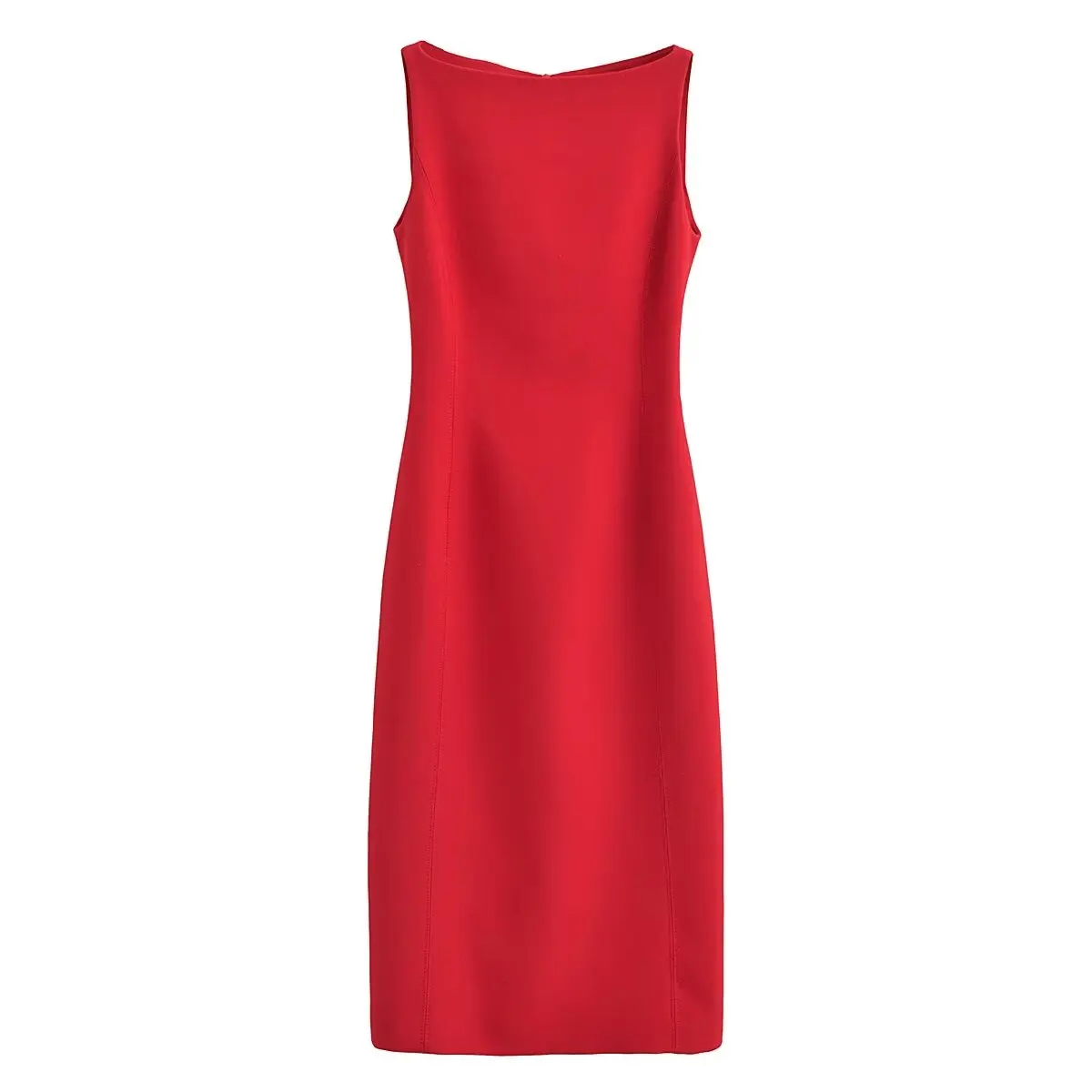 TK Vestido Midi Ajustado para Mujer - Sin Mangas - Cuello Redondo - Moderno y Versátil