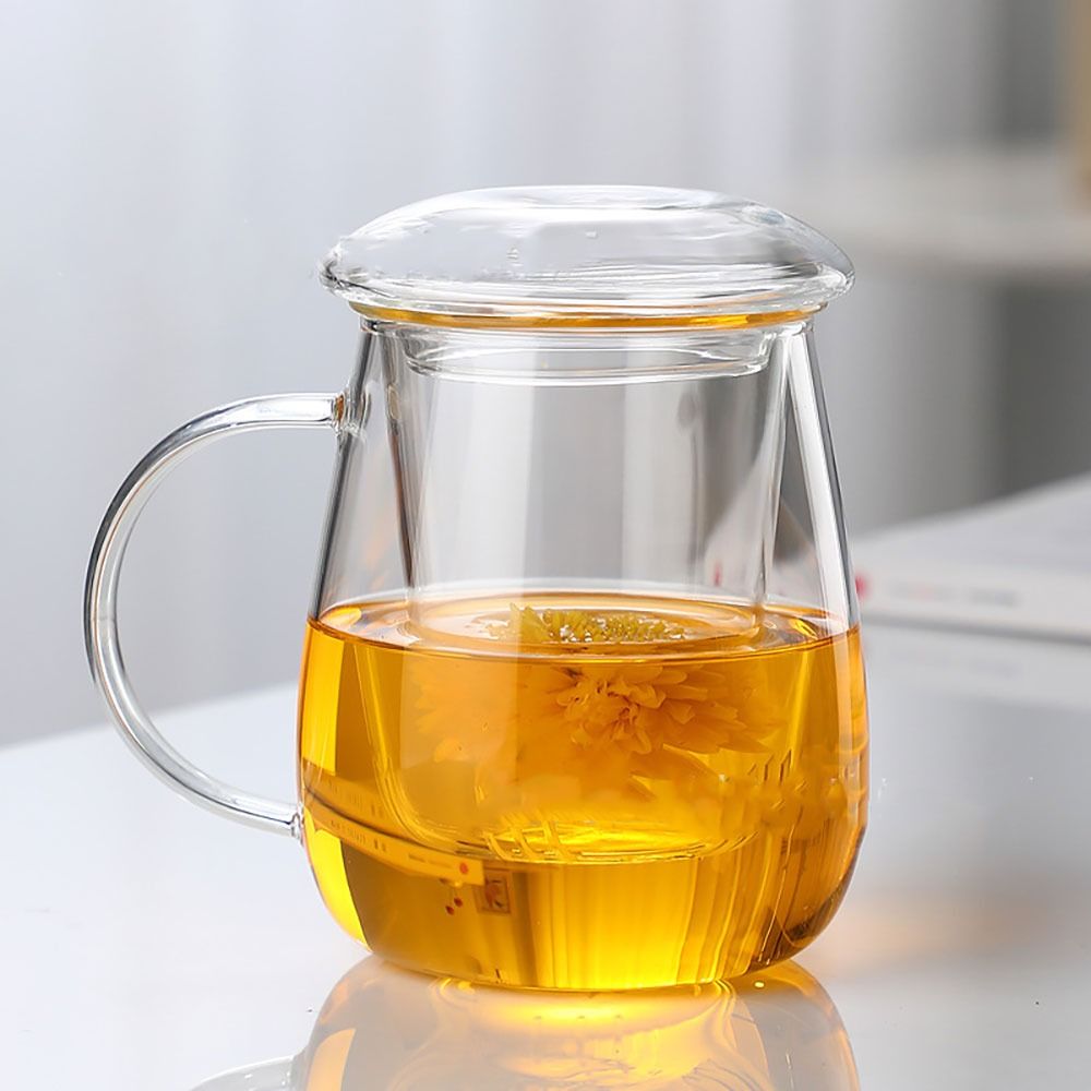 Om Home Taza de té de Vidrio de borosilicato alto, úthil, 400ml/500ml, separación REDONDA/en Forma De Seta, Infuser de Té Para Sala de estar
