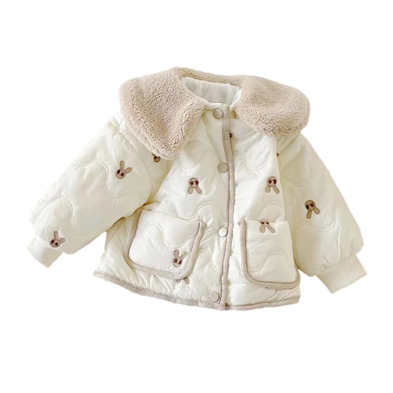 CA Chaqueta de forro polar de algodón para niños, ropa de abrigo gruesa, disfraces coreanos, lindo Conejo, bebé, niñas, invierno