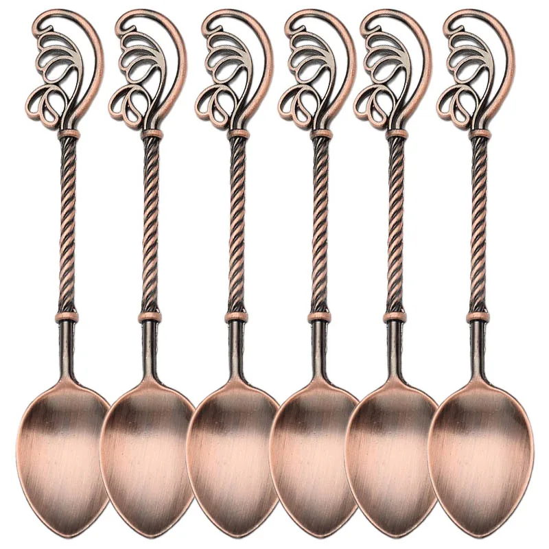 TK 6 unids/set cuchara de café Vintage de aleación de Zinc, cucharas para agitar leche, helado, postre, pastel, cuchara para fiesta en casa, vajilla de cocina