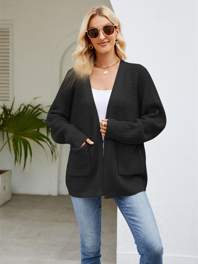 TK Cárdigan de punto con Cable frontal abierto para mujer, abrigo informal, prendas de vestir con bolsillos, Otoño e Invierno