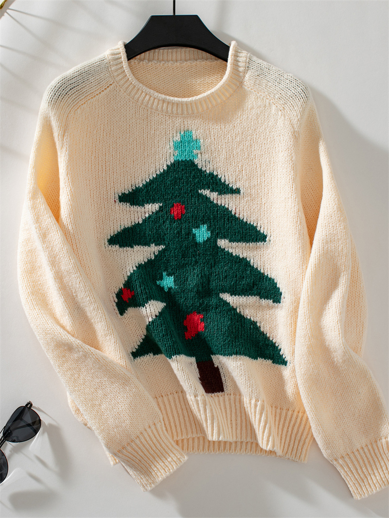 TK Jersey de punto Harajuku para mujer, suéter de manga larga con estampado de árbol de Navidad, Otoño e Invierno