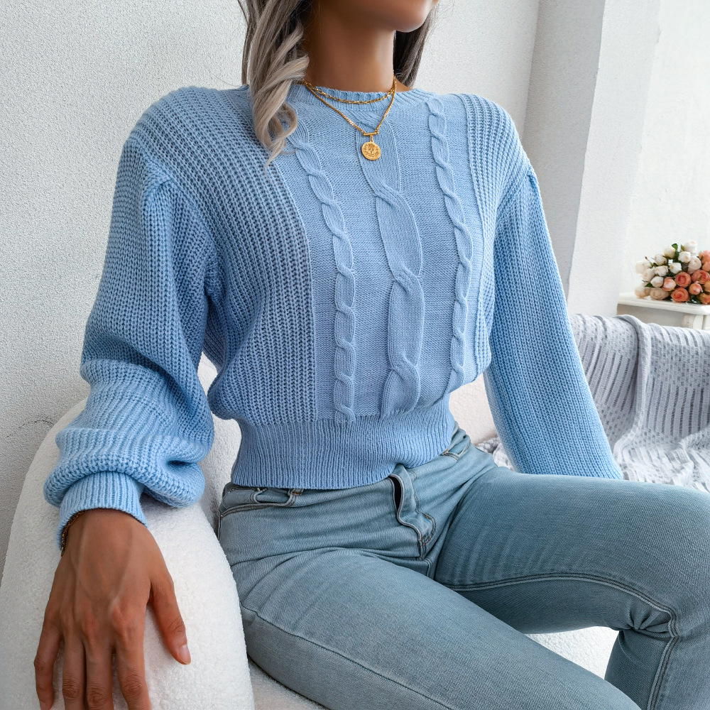 TK Suéter de cuello redondo liso para mujer, cárdigan informal de manga larga, Tops sueltos para mujer, Invierno
