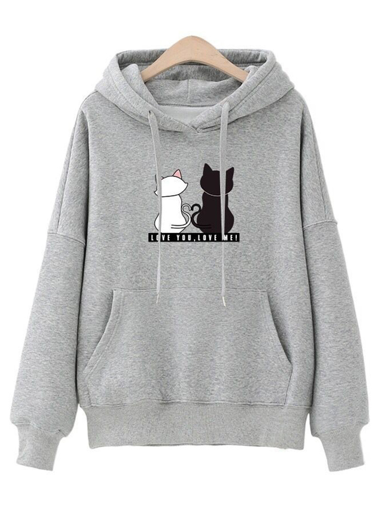TK Streetwear Hoodies Mujeres Sudadera Otoño Sudaderas Con Capucha de Manga Larga Haruku Lindo Gato Imprimir Sudadera Mujer sudadera Mujer