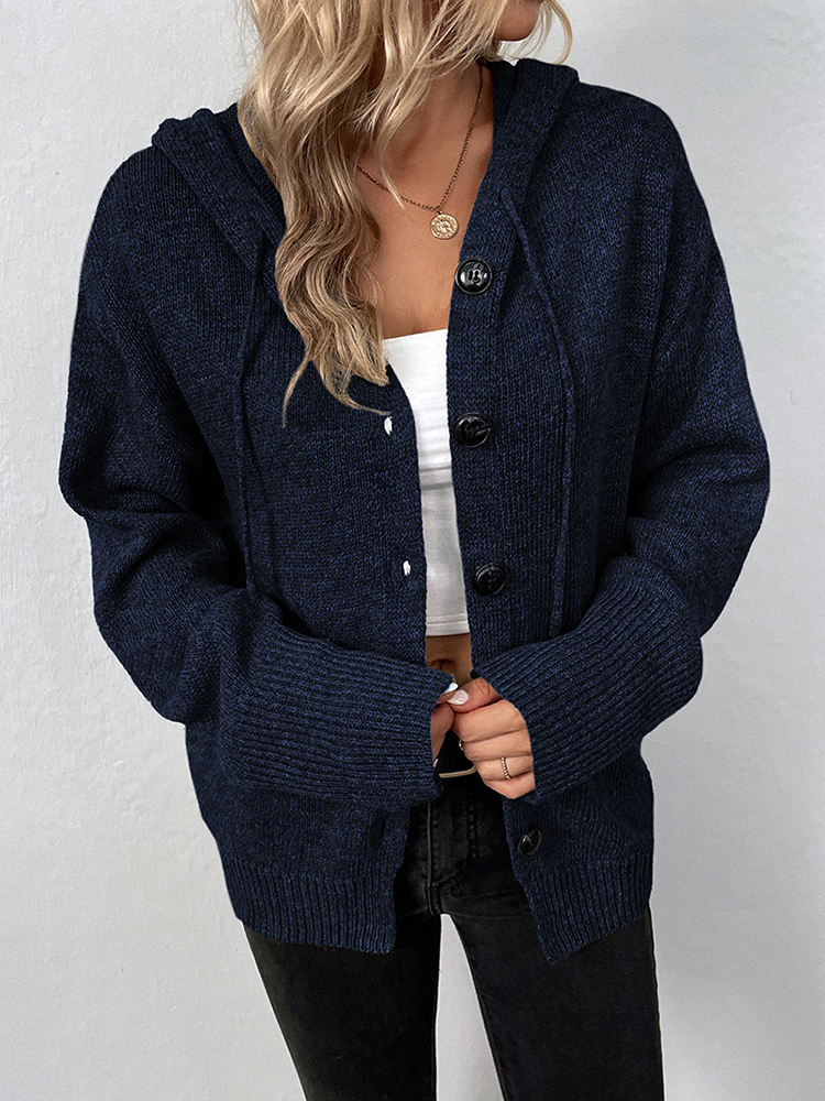 OmHO Cárdigan con capucha para Mujer, suéter de DOT de manga Larga con Cuello en V, solo, Abrigo de Dot Con Cordón, otoño E Invierno, Nuevo