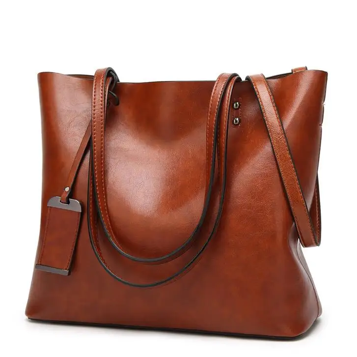 TK Bolso de cuero encerado para mujer, bolsa de hombro con doble correa, sencillo, para compras, 2022