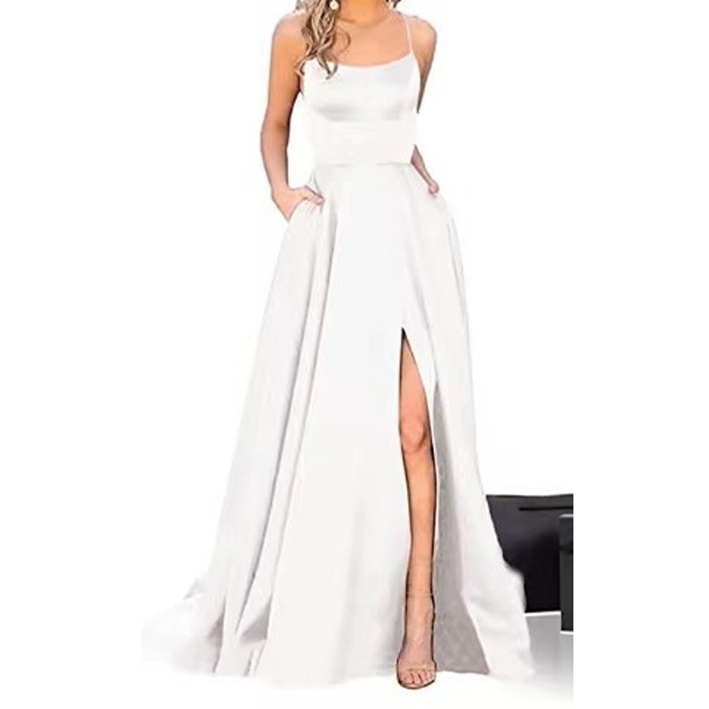 TK Vestido largo de dama de honor con hombros descubiertos, vestido de noche para damas de honor a la moda