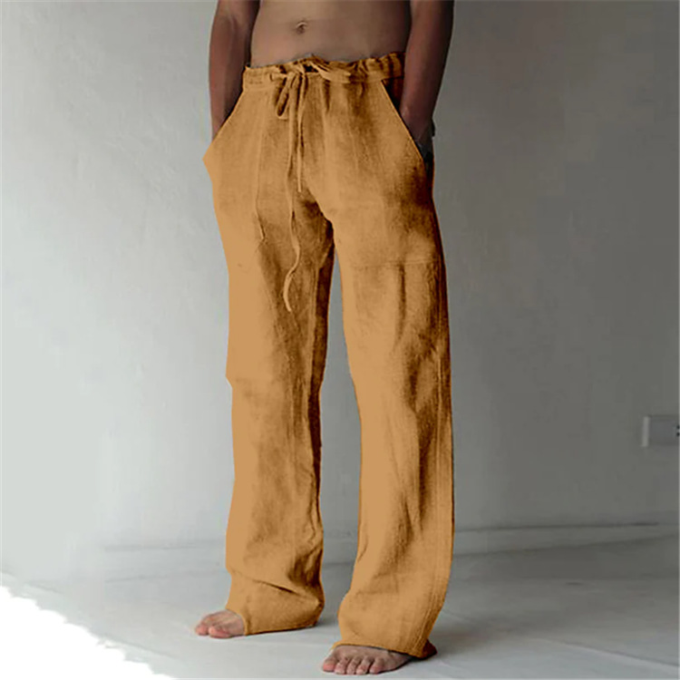 TK Pantalones de lino y algodón para hombre, pantalón de pierna ancha con cordón y cintura elástica, holgado, informal, 2XL XL, verde, azul, amarillo, negro, blanco