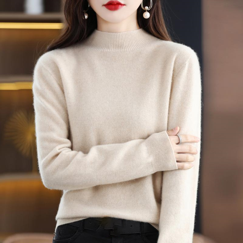 TK Jersey de Cachemira para mujer, suéter de cuello simulado, prendas de punto de colores puros, ropa femenina, Tops de otoño e invierno