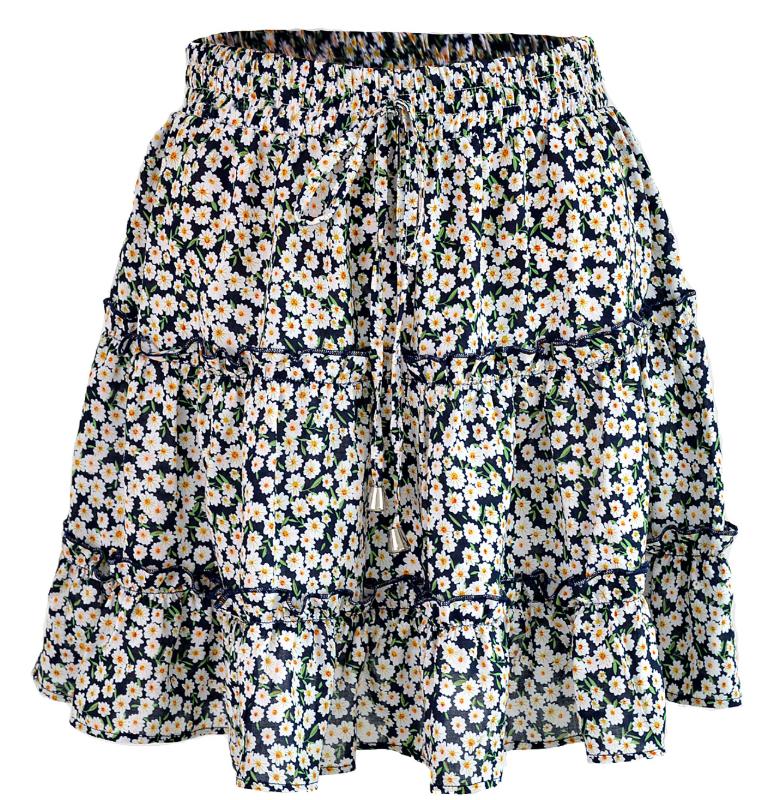 TK Falda corta para mujer, vestido medio con estampado de flores, cintura elástica para primavera y verano