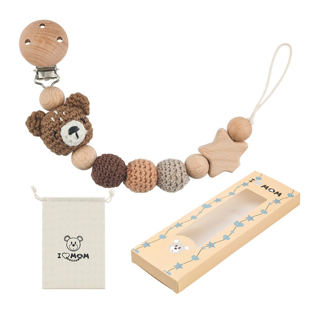 CA Portaclips de Chupete de Madera de Hacer con Bolsa de Almacenamiento Soporte de Chupete de Animal de Dibujos Animados para Bebés Productos Normales