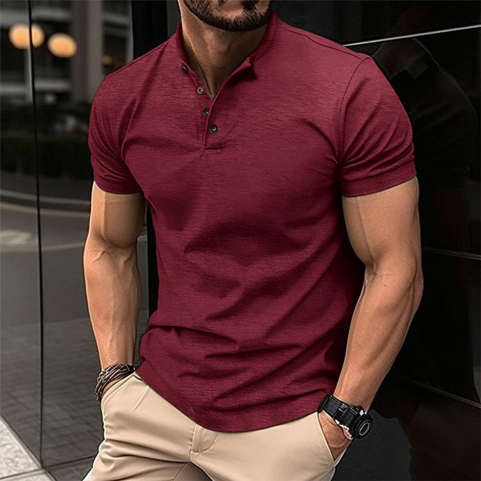 TK Polo de manga corta para hombre, camiseta informal de talla grande Henley con cuello, color beige, rojo, verde, 2xl