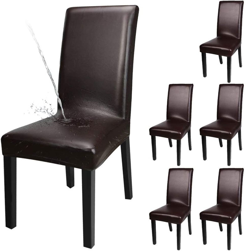 CA Funda de Silla comedor, material elástico impermeable y Aceite de cuero resistant Pu, Cubierta protectora, 4/6 piezas