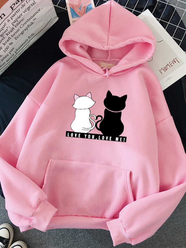 TK Streetwear Hoodies Mujeres Sudadera Otoño Sudaderas Con Capucha de Manga Larga Haruku Lindo Gato Imprimir Sudadera Mujer sudadera Mujer