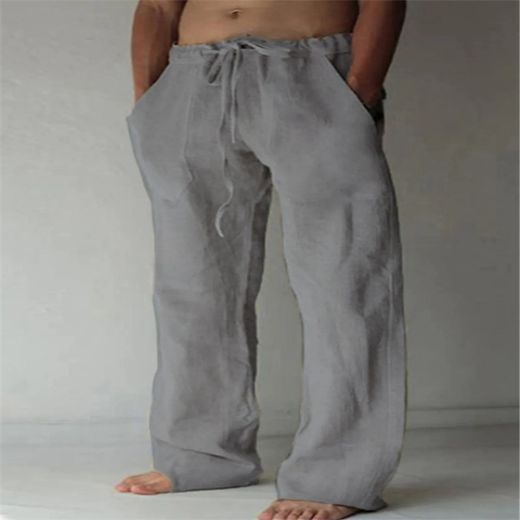 TK Pantalones de lino y algodón para hombre, pantalón de pierna ancha con cordón y cintura elástica, holgado, informal, 2XL XL, verde, azul, amarillo, negro, blanco