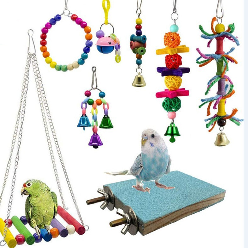 TK Juguetes para Pájaros de Madera 8 Piezas Columpio de Periquito y Cocatiel Juguetes para Jaula de Pájaros Artículos de Muebles para Jaula Material de Madera Uso Interior Universal