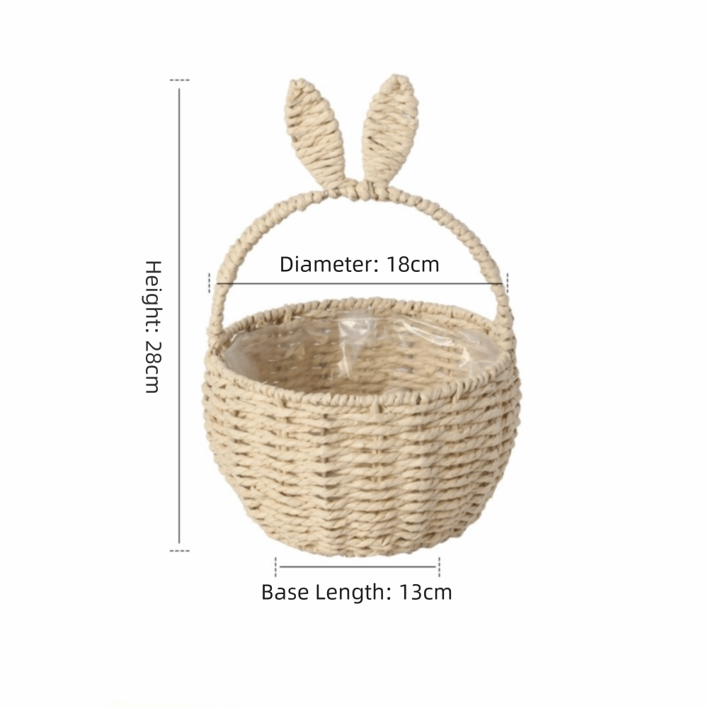 TK Cesta de Almacenamiento con Orejas de Conejo de Dibujos Animados, Multifuncional con Asas, para Recoger Huevos, Adornos, Cesta Tejida a Mano, Regalo para el Festival de Pascua
