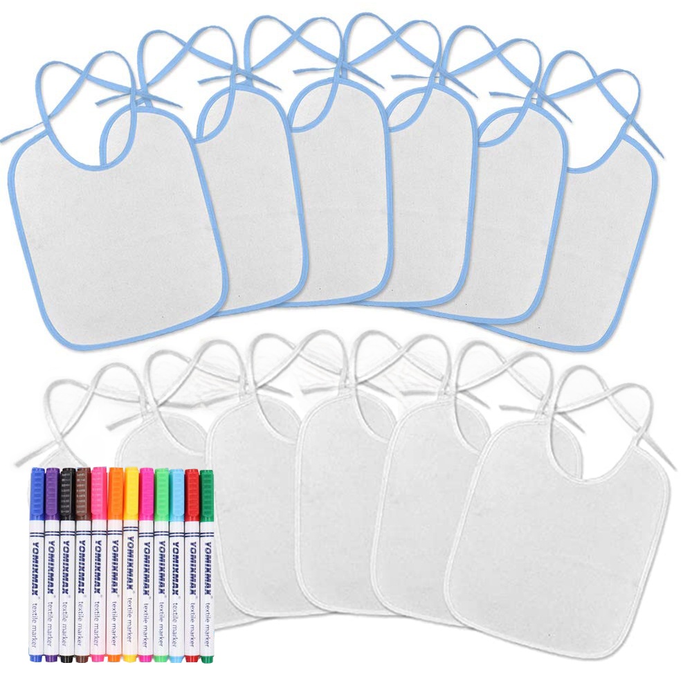 Baberos para pintar para bebé, ideales para autodiseño y pintura, 24 piezas (12 Baberos + 12 bolígrafos textiles)