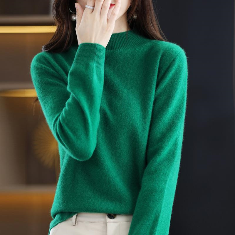 TK Jersey de Cachemira para mujer, suéter de cuello simulado, prendas de punto de colores puros, ropa femenina, Tops de otoño e invierno